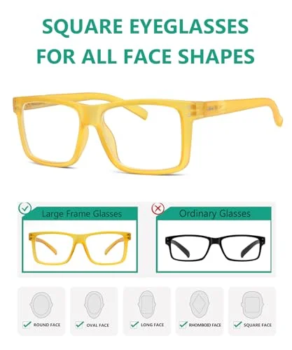 Eyekepper Oversized Glasses for Men Women Square Large Frame Non Prescription Eyeglasses Yellow 3