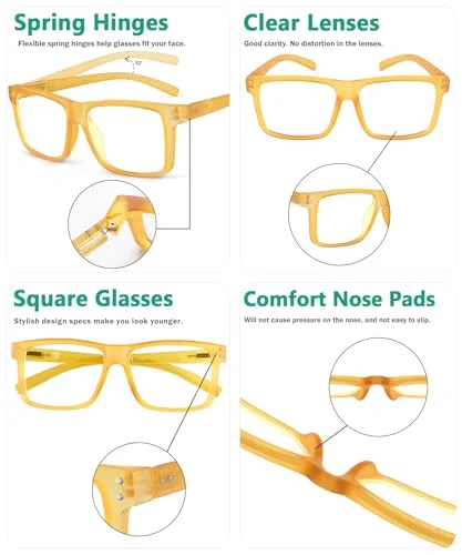 Eyekepper Oversized Glasses for Men Women Square Large Frame Non Prescription Eyeglasses Yellow 4