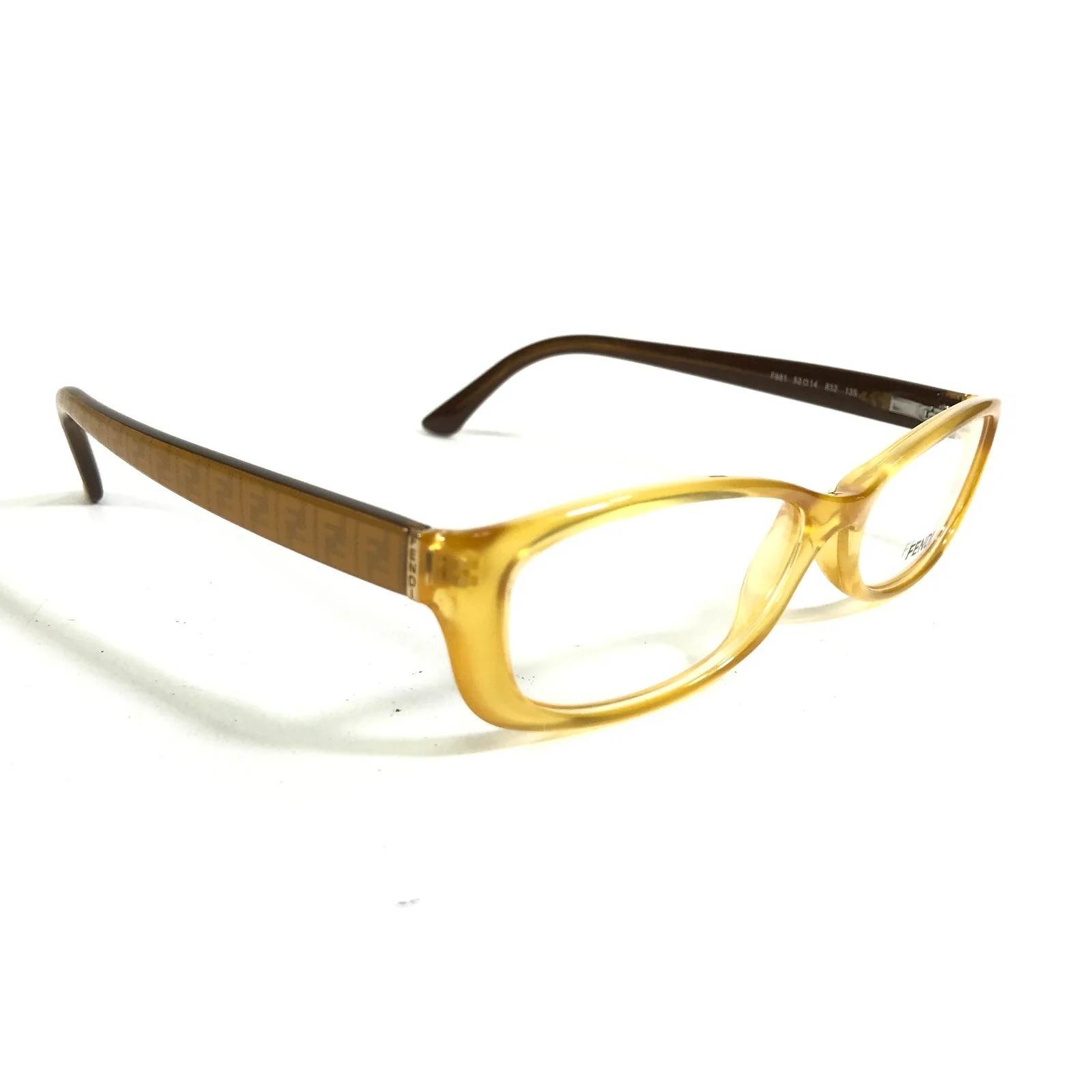 Fendi Eyeglasses Frames F881 832 Brown Clear Yellow Cat Eye Full Rim 52-14-135 2