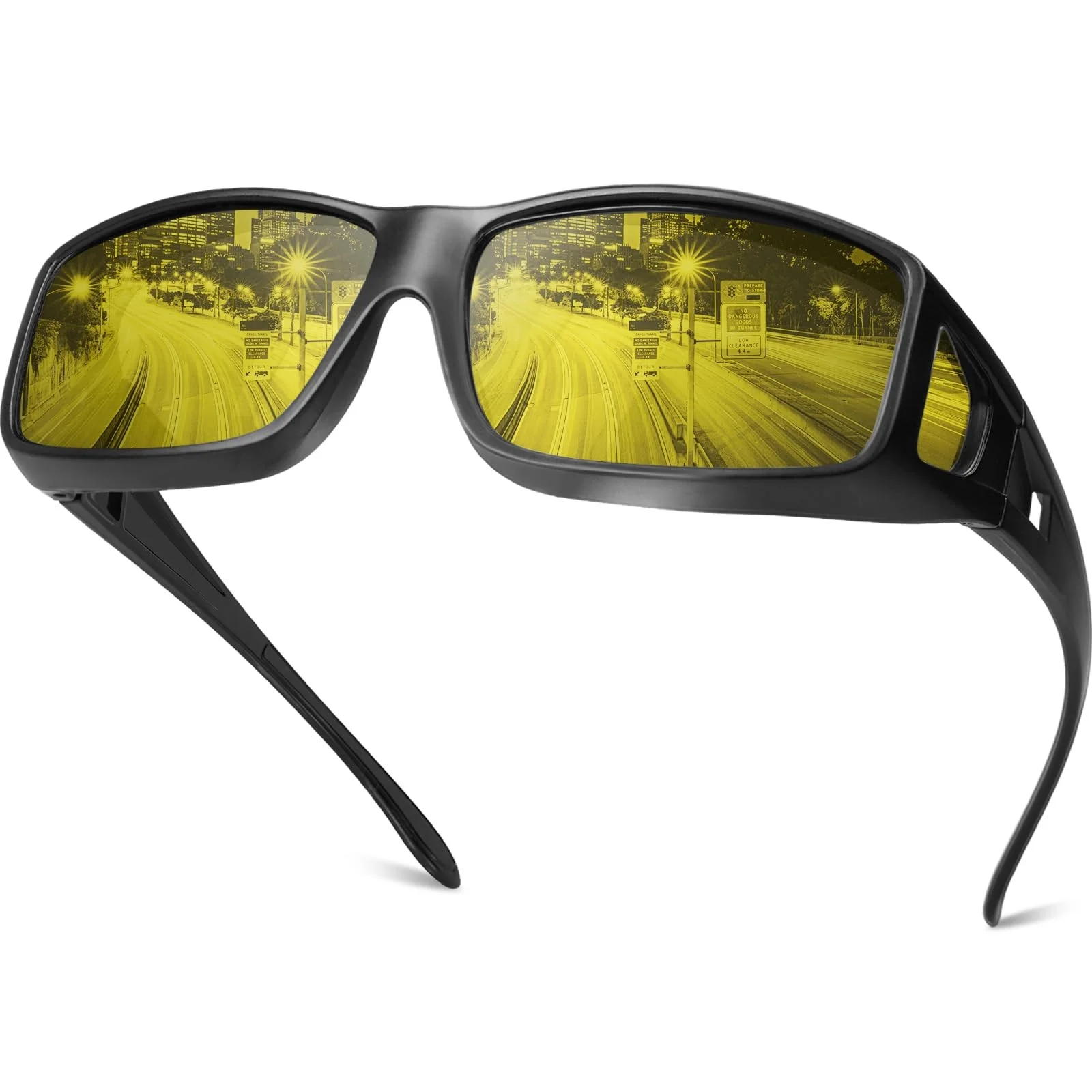 Night Vision Driving Glasses Fit Over Eyeglasses for Men Women, Anti-Glare Po...