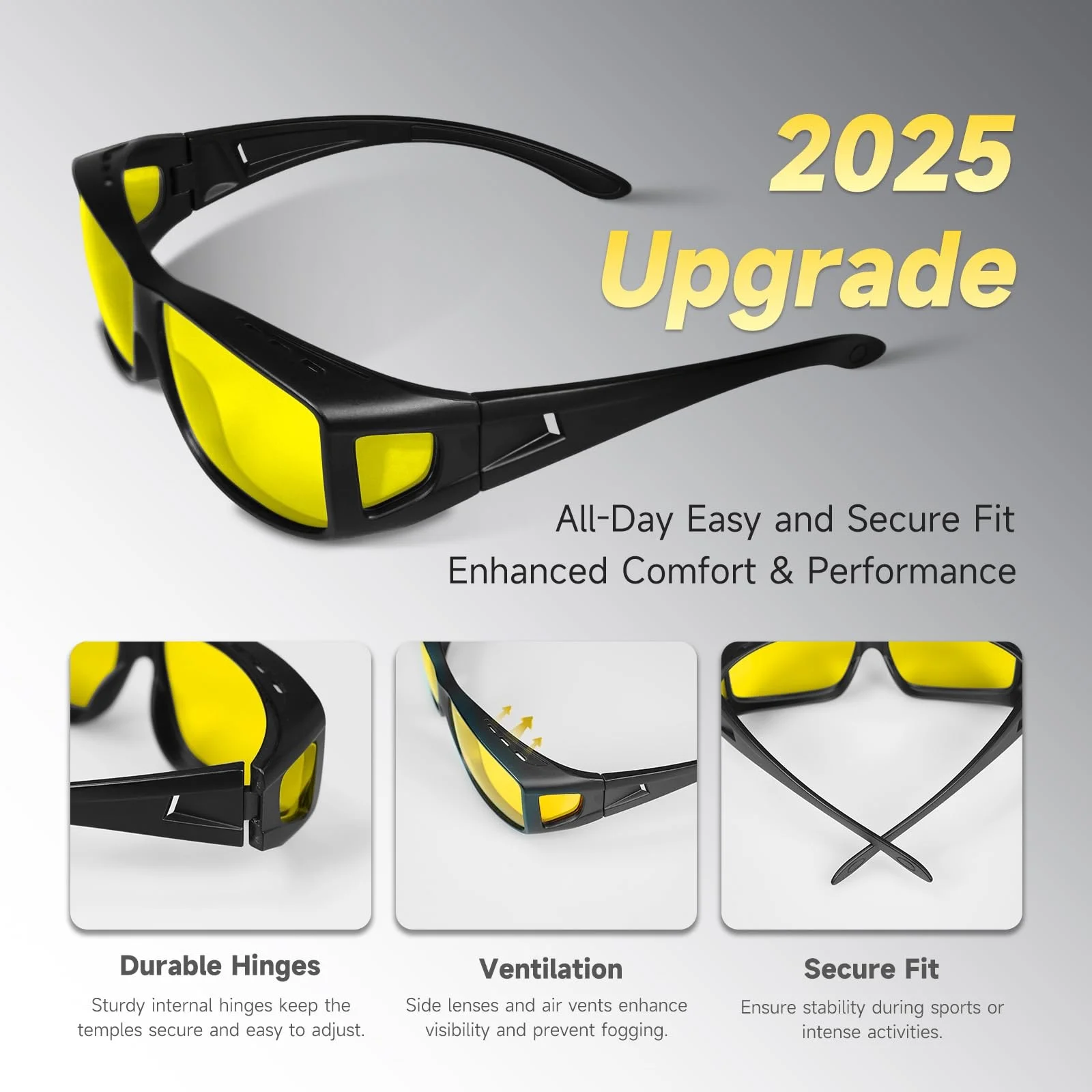 Night Vision Driving Glasses Fit Over Eyeglasses for Men Women, Anti-Glare Po... 2