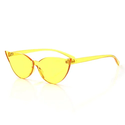 OLINOWL Cat Eye Rimless Sunglasses Oversized One Piece Colored Transparent Eyewear Retro Eyeglasses for Women Men