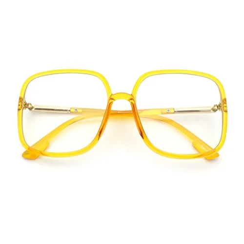 SA106 Womens 90s Oversize Rectangular Butterfly Clear Lens Eyeglasses Yellow Gold Frame