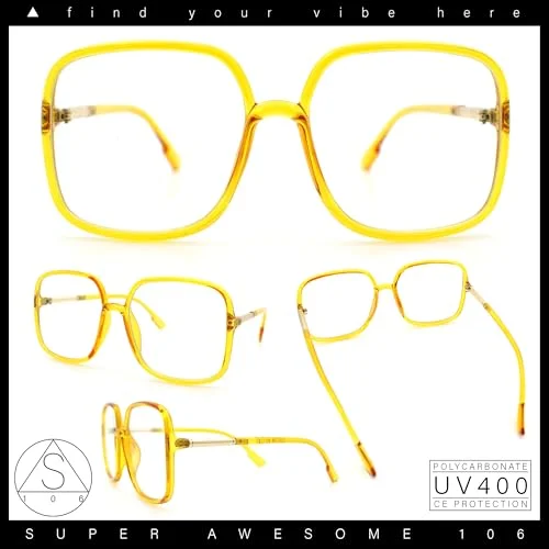 SA106 Womens 90s Oversize Rectangular Butterfly Clear Lens Eyeglasses Yellow Gold Frame 2
