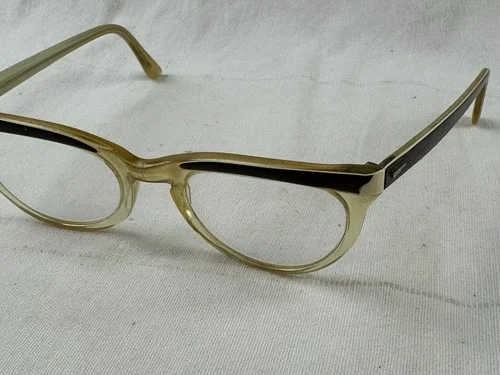 vintage eyeglasses frames plastic cats eye yellow brown 5-1/2 2