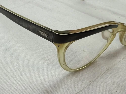 vintage eyeglasses frames plastic cats eye yellow brown 5-1/2 3